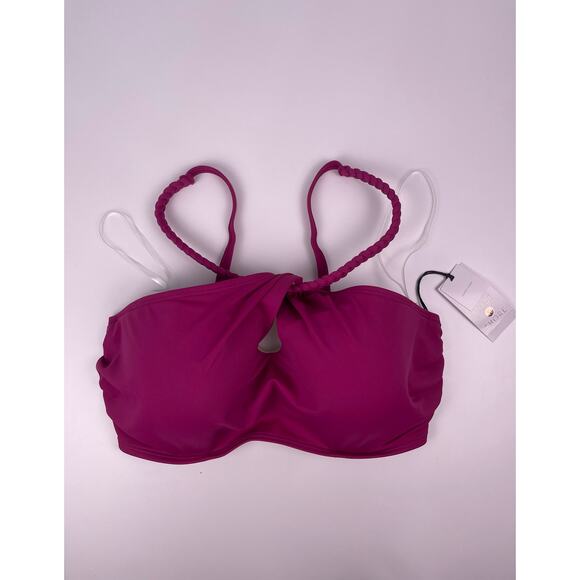 NWT Shade & Shore Fuchsia Keyhole Halter Bikini Top 34DD - Picture 4 of 9
